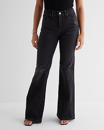 Let's Go Girls Ripped Knee And Fray Hem Flare Jeans