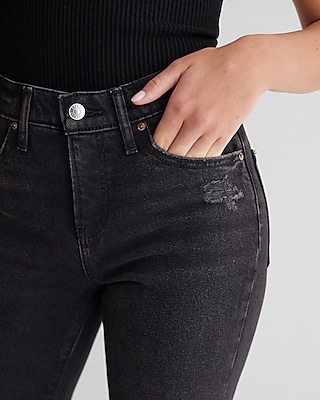 Mid Rise Washed Black Ripped '70s Flare Jeans