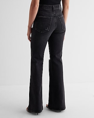 Mid Rise Washed Black Ripped '70s Flare Jeans