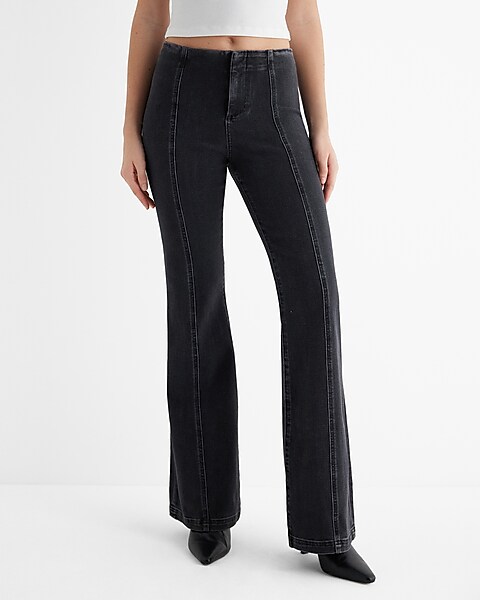 Express, Conscious Edit High Waisted Seamed Bootcut Pant in Pitch Black