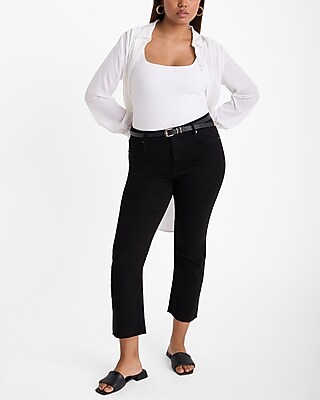 High Waisted Black Rinse Raw Hem FlexX Cropped Flare Jeans - image 5