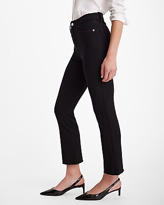High Waisted Black Rinse Raw Hem FlexX Cropped Flare Jeans - image 2