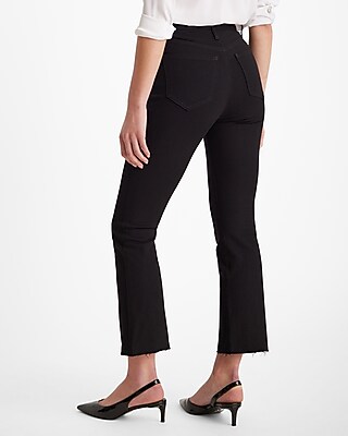 High Waisted Black Rinse Raw Hem FlexX Cropped Flare Jeans - image 3