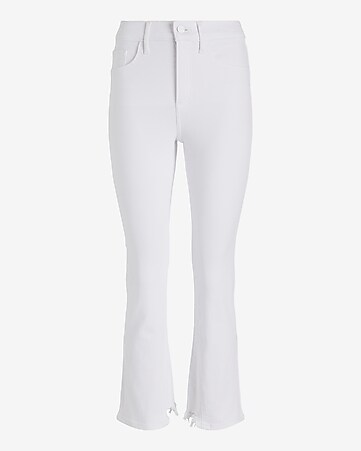 Buy Floerns Women's High Waisted Flare Jeans Frayed Raw Hem Bell Bottom  Denim Pants White XS at