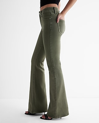 Women's Low Rise Cord Flare Jeans in Surplus Goods Olive Green