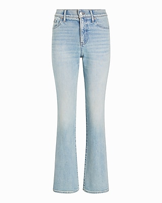 High Waisted Light Wash Slit Hem Cropped Flare Jeans