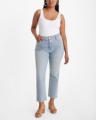 High Waisted Light Wash Slit Hem Cropped Flare Jeans