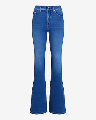 Mid Rise Medium Wash Slit Hem '70s Flare Jeans