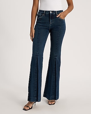 Mid Rise Dark Wash Slit Flexx '70s Flare Jeans
