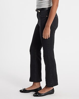 High Waisted Black Wash Raw Hem FlexX Cropped Flare Jeans