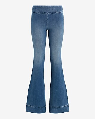 Mid Rise Medium Wash Tall Hem Pull-On '70s Flare Jeans