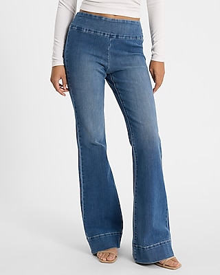 Mid Rise Medium Wash Tall Hem Pull-On '70s Flare Jeans