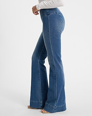 Mid Rise Medium Wash Tall Hem Pull-On '70s Flare Jeans