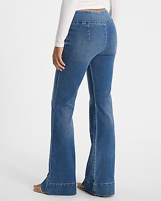 Mid Rise Medium Wash Tall Hem Pull-On '70s Flare Jeans