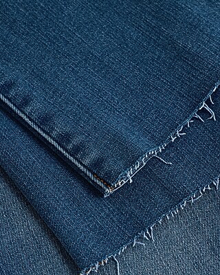 High Waisted Medium Wash Raw Hem FlexX Cropped Flare Jeans