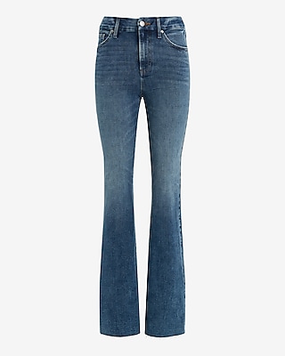 High Waisted Medium Wash Raw Hem FlexX '70s Flare Jeans
