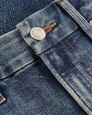 High Waisted Medium Wash Raw Hem FlexX '70s Flare Jeans