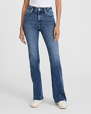 High Waisted Medium Wash Raw Hem FlexX '70s Flare Jeans
