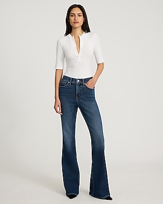 High Waisted Dark Wash Hyper Sculpt '70s Flare Jeans