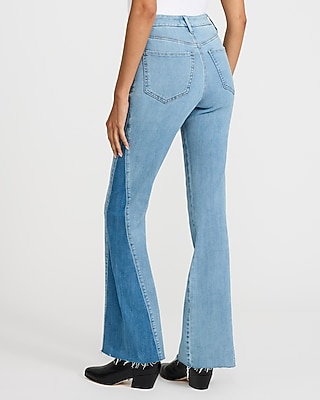 High Waisted Light Wash Two-Tone Side FlexX '70s Flare Jeans