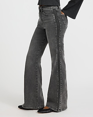 High Waisted Washed Black '70s Flare Jeans