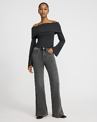 High Waisted Washed Black '70s Flare Jeans