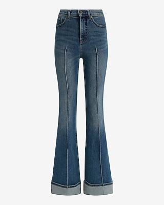 High Waisted Cuffed Hem Hyper Sculpt '70s Flare Jeans