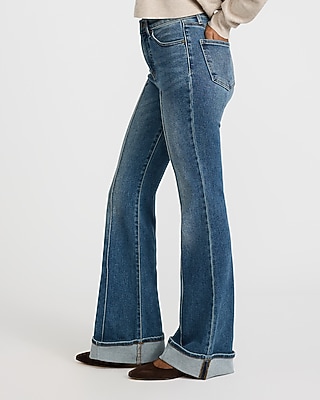 High Waisted Cuffed Hem Hyper Sculpt '70s Flare Jeans