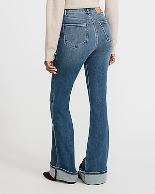 High Waisted Cuffed Hem Hyper Sculpt '70s Flare Jeans