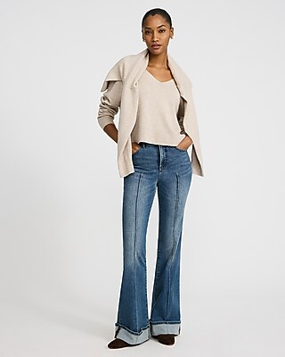 High Waisted Cuffed Hem Hyper Sculpt '70s Flare Jeans