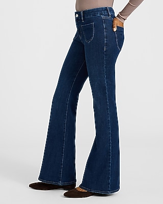 Mid Rise Dark Wash Patch Pocket FlexX '70s Flare Jeans - image 2