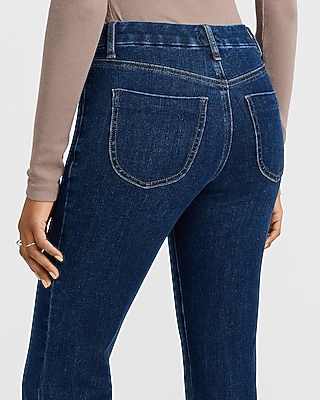 Mid Rise Dark Wash Patch Pocket FlexX '70s Flare Jeans - image 5