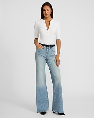 High Waisted Light Wash Relaxed Flare Jeans