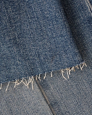 High Waisted Medium Wash Front Seam Raw Hem Relaxed Flare Jeans