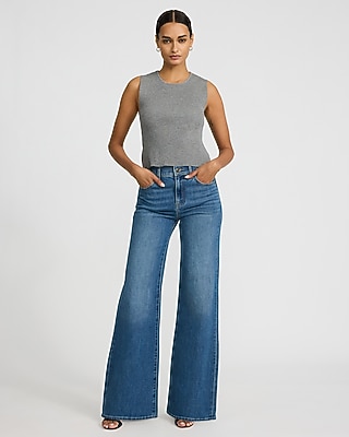 High Waisted Medium Wash Relaxed Flare Jeans