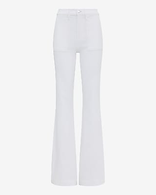 High Waisted White Patch Pocket '70s Flare Jeans