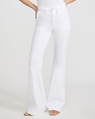 High Waisted White Patch Pocket '70s Flare Jeans