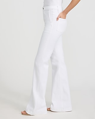 High Waisted White Patch Pocket '70s Flare Jeans