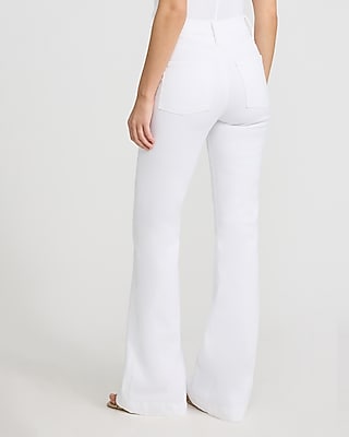 High Waisted White Patch Pocket '70s Flare Jeans