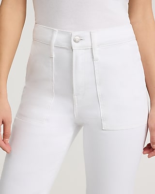 High Waisted White Patch Pocket '70s Flare Jeans