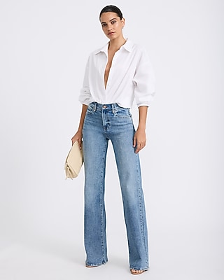 High Waisted Relaxed Flare Medium Wash Jeans