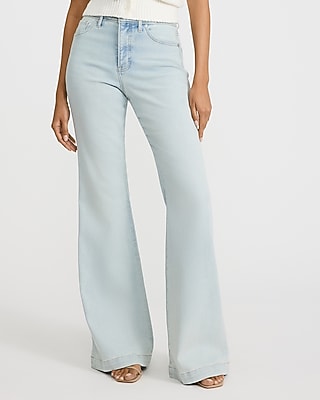 High Waisted Light Wash Tall Hem 70s Flare Jeans