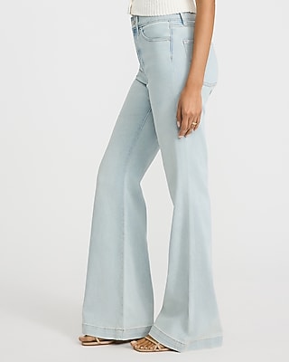 High Waisted Light Wash Tall Hem 70s Flare Jeans