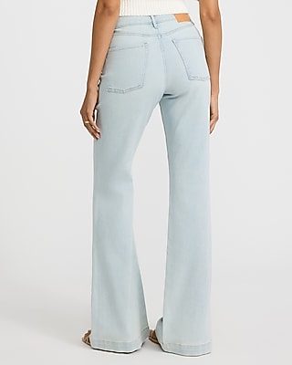 High Waisted Light Wash Tall Hem 70s Flare Jeans