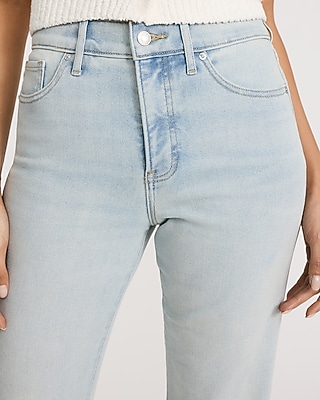 High Waisted Light Wash Tall Hem 70s Flare Jeans