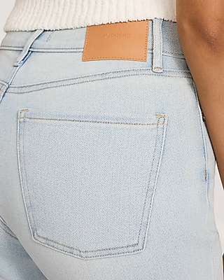 High Waisted Light Wash Tall Hem 70s Flare Jeans