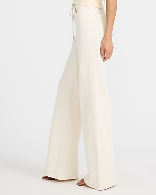High Waisted Ivory Lace Up Relaxed Flare Jeans