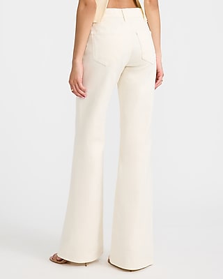 High Waisted Ivory Lace Up Relaxed Flare Jeans