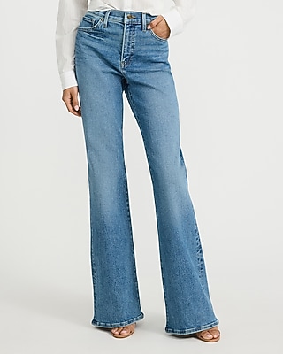 High Waisted Medium Wash 70s Flare Jeans