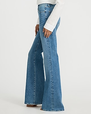 High Waisted Medium Wash 70s Flare Jeans